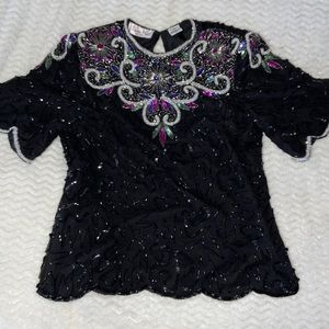 Lawrence Kazar Vintage Black Sequin and Bead Top EUC
